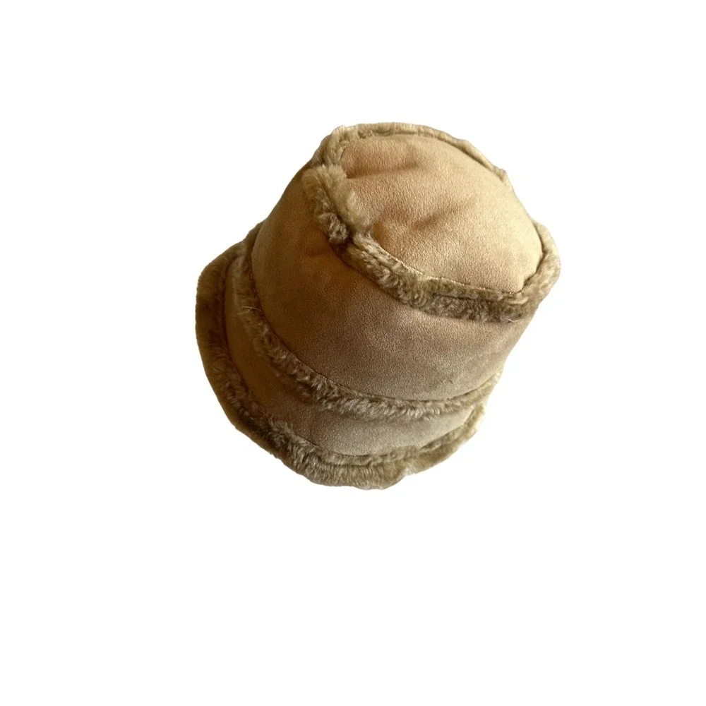 Bucket Hat Tan Faux Suede Fur Trim Youth Size 4-7‎ Winter Cozy RN17730